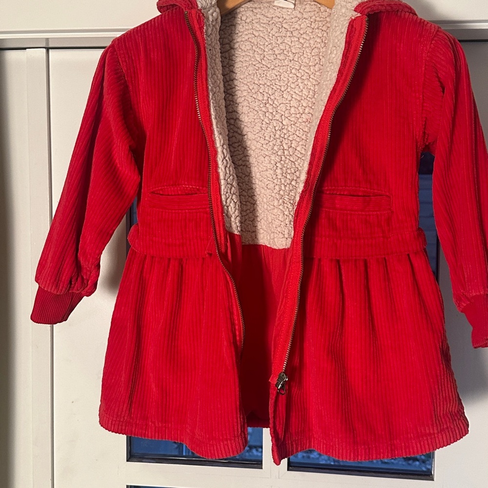 Stem Hooded Corduroy Fleece Lined Parka Jacket  - Vibrant Red - Girls Size 5 - Picture 13 of 13